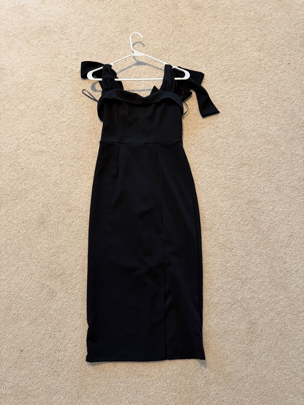 Tie-Shoulder Black Midi Dress